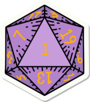 adesivo de uma jogada de dados natural de 1 d20 png