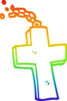 rainbow gradient line drawing of a cartoon silver cross png