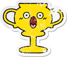 distressed sticker of a cute cartoon trophy png