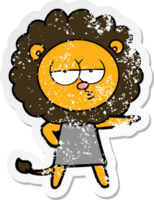 autocollant en détresse d'un lion ennuyé de dessin animé png