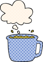 cartoon coffee cup with thought bubble in comic book style png