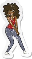 retro distressed sticker of a cartoon woman posing png