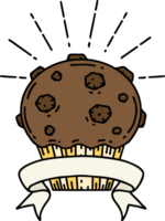 banner de rolagem com muffin de chocolate estilo tatuagem png