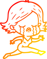 warm gradient line drawing of a cartoon girl crying whilst running png