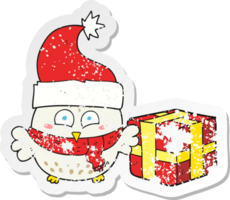 retro distressed sticker of a cartoon christmas owl png