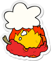 cartoon hot chili pepper with thought bubble as a printed sticker png