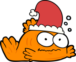 marrant dessin animé poisson rouge portant Noël chapeau png