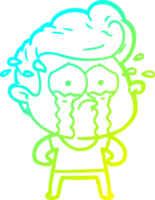 cold gradient line drawing of a cartoon crying man png