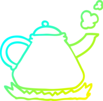 cold gradient line drawing of a cartoon kettle on stove png