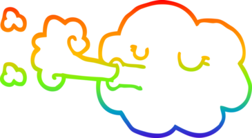 rainbow gradient line drawing of a cartoon cloud blowing a gale png