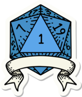 sticker of a natural one d20 dice roll png