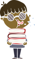 Cartoon-Junge im flachen Farbstil mit dunkler Brille und Büchern png