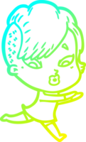 cold gradient line drawing of a cartoon surprised girl png