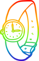 rainbow gradient line drawing of a cartoon wrist watch png