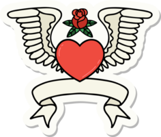 pegatina estilo tatuaje con pancarta de un corazón con alas png