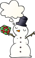 dessin animé bonhomme de neige avec pensée bulle dans lisse pente style png