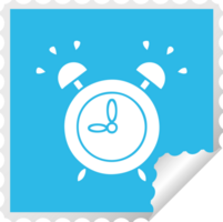 square peeling sticker cartoon of a ringing alarm clock png