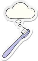 cartoon toothbrush with thought bubble as a printed sticker png