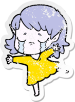 distressed sticker of a cartoon crying elf girl png