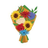 Realistic detailed flowers bouquet Roses, daisy flowers and sunflowers vector
