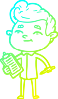 frio gradiente linha desenhando do uma feliz desenho animado homem png