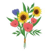 Realistic detailed flowers bouquet. Sunflowers vector