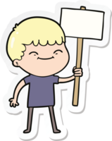 pegatina de un niño sonriente de dibujos animados con cartel png