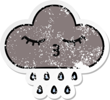 bedrövad klistermärke av en söt tecknad storm regn moln png