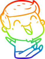 rainbow gradient line drawing of a cartoon man laughing png