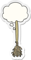 cartoon magic broom with thought bubble as a printed sticker png