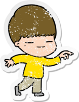 distressed sticker of a cartoon smug boy png