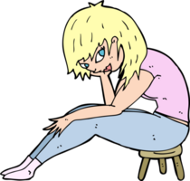 tecknad kvinna sitter på liten pall png