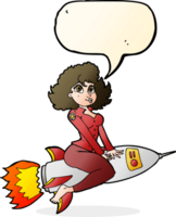 cartone animato esercito perno su ragazza equitazione missile con discorso bolla png