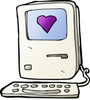 cartoon old computer with love heart png