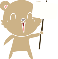 happy flat color style cartoon bear with placard png