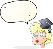 mano dibujado habla burbuja dibujos animados mujer vistiendo graduado gorra png