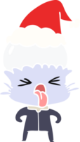 weird hand drawn flat color illustration of a alien wearing santa hat png