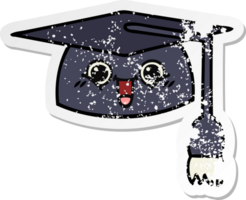 distressed sticker of a cute cartoon graduation hat png