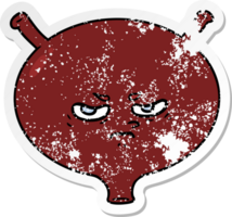 distressed sticker of a cartoon angry bladder png