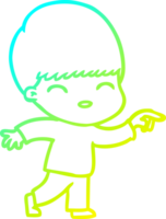 cold gradient line drawing of a happy cartoon boy png