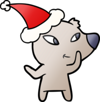 mignonne main tiré pente dessin animé de une ours portant Père Noël chapeau png