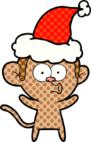 hand drawn comic book style illustration of a surprised monkey wearing santa hat png