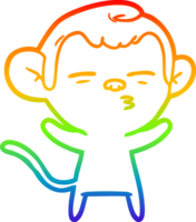 rainbow gradient line drawing of a cartoon suspicious monkey png