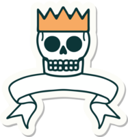 pegatina estilo tatuaje con pancarta de calavera y corona png