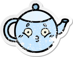 distressed sticker of a cute cartoon tea pot png