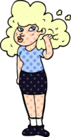 cartoon doodle girl playing with hair png