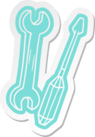 tecknad klistermärke av en skiftnyckel och en skruvmejsel png