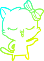 cold gradient line drawing of a cartoon cat with bow on head png