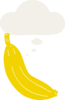 cartoon banana with thought bubble in retro style png