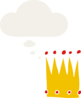cartoon simple crown with thought bubble in retro style png